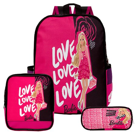 Mochila Feminina Infantil Barbie com Lancheira Estojo Costa